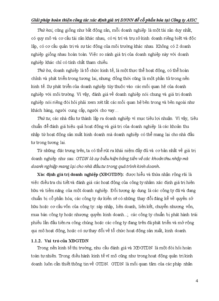 Giải pháp hoàn thiện công tác xác định giá trị DNNN để cổ phần hóa tại Chi nhánh Công ty Trách nhiệm hữu hạn Kiểm toán và Dịch vụ tin học TP Hồ Chí Minh AISC