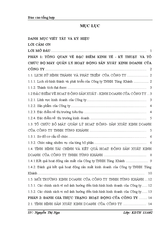 Báo cáo Quản lí hoạt động sản xuất kinh doanh của công ty cổ phần chuỗi thực phẩm TH