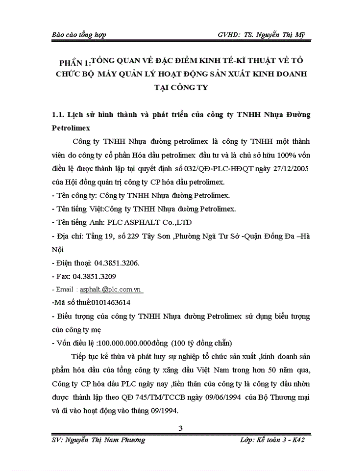 Báo cáo Công ty Trách nhiệm hữu hạn Nhựa đường Petrolimex