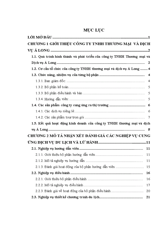 image for page Báo cáo Công ty Trách nhiệm hữu hạn Thương Mại và Du Lịch Á Long