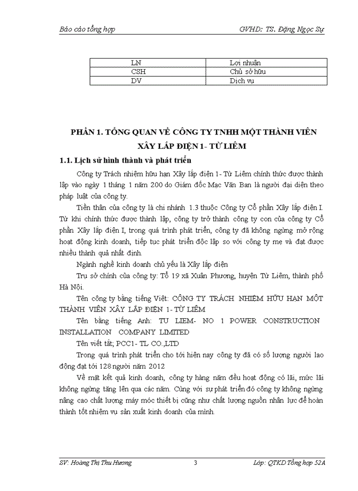image for page Báo cáo CÔNG TY TRÁCH NHIỆM HỮU HẠN MỘT THÀNH VIÊN XÂY LẮP ĐIỆN 1- TỪ LIÊM