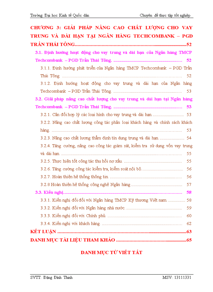 Nâng cao chất lượng cho vay trung và dài hạn tại Ngân hàng thương mại Cổ phần Kỹ thương Việt nam PGD Trần Thái Tông