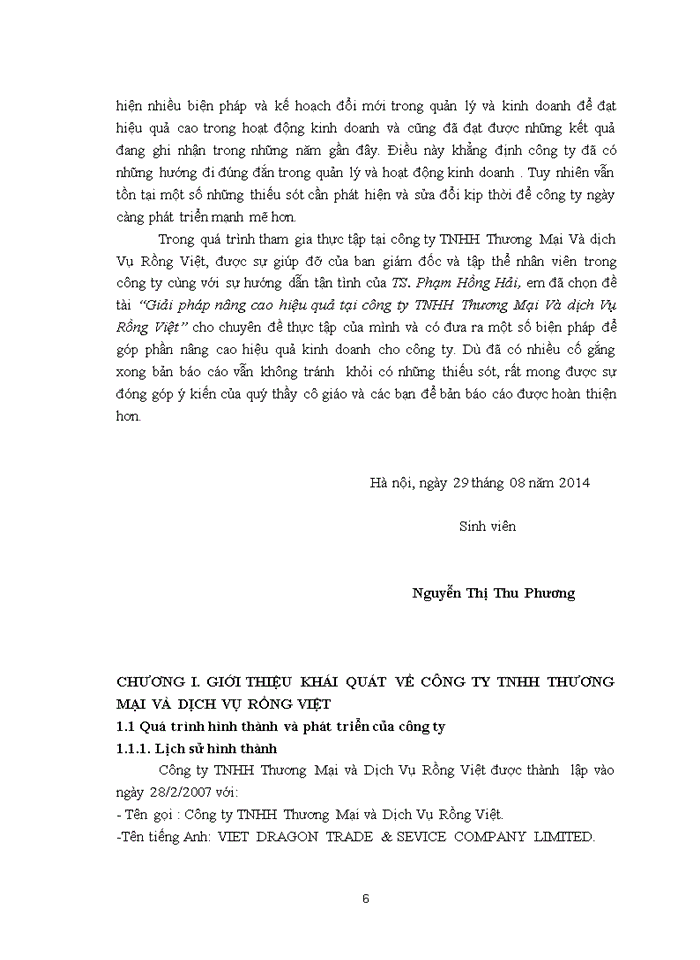 GIẢI PHÁP NÂNG CAO HIỆU QUẢ KINH DOANH TẠI CÔNG TY Trách nhiệm hữu hạn THƯƠNG MẠI VÀ DỊCH VỤ RỒNG VIỆT