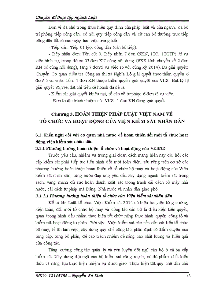 image for page Hoàn thiện pháp luật Việt Nam về tổ chức và hoạt động của Viện kiểm sát nhân dân nhìn từ thực tiễn áp dụng tại Viện kiểm sát nhân dân thị xã Nghĩa Lộ tỉnh Yên Bái