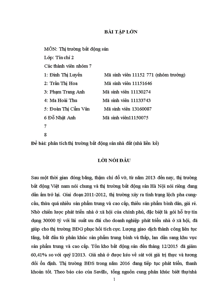 image for page Đề bài phân tích thị trường bất động sản nhà đất nhà liền kề