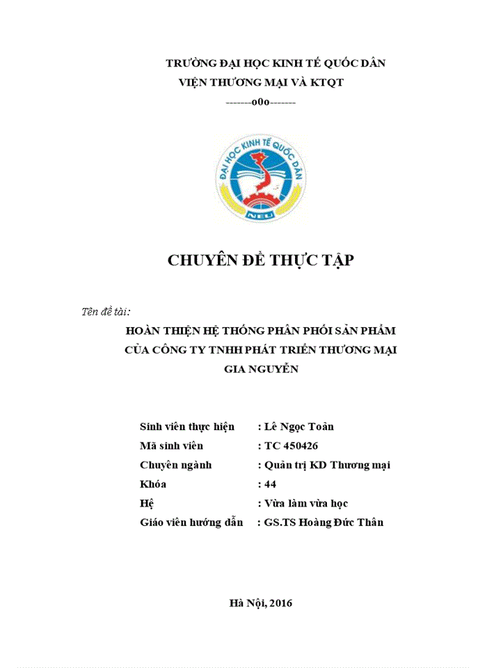 Hoàn thiện hệ thống phân phối sản phẩm của Công ty Trách nhiệm hữu hạn Phát triển thương mại Gia Nguyễn