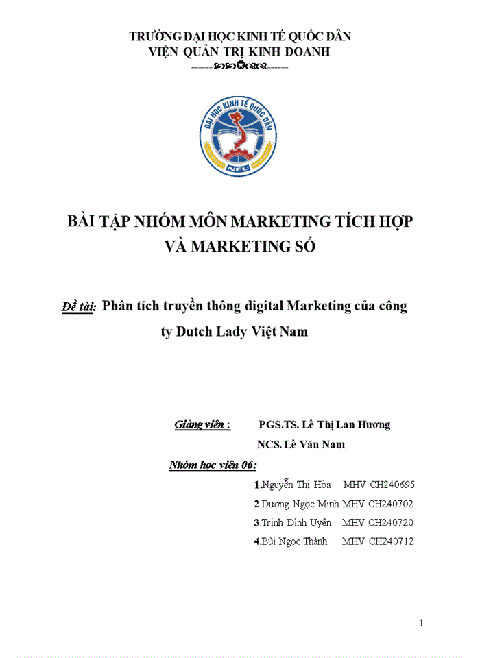 Phân tích truyền thông digital Marketing của công ty Dutch Lady Việt Nam