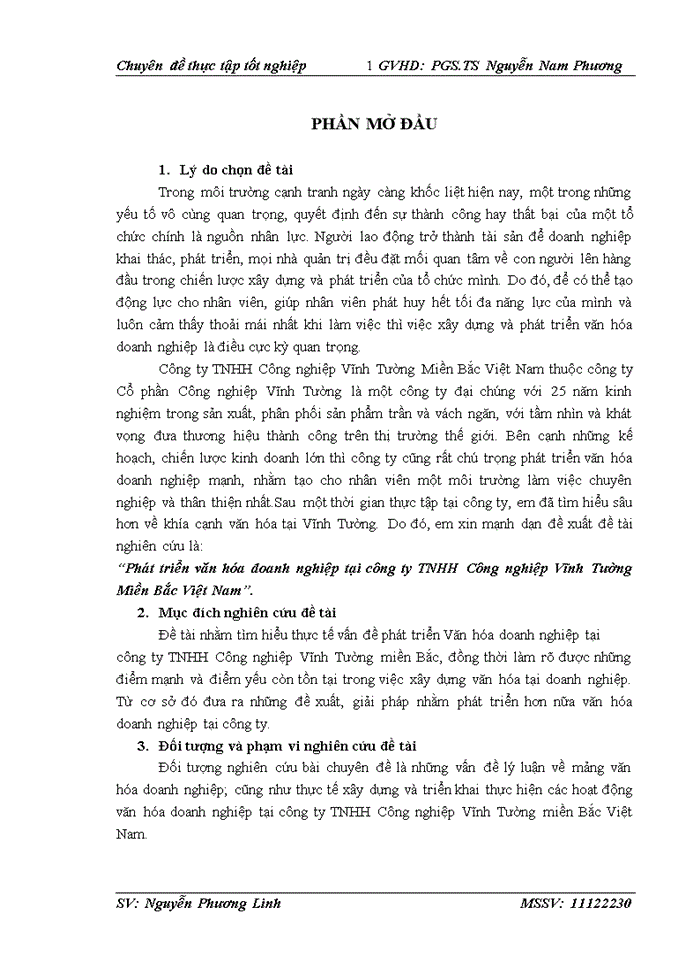 PHÁT TRIỂN VĂN HÓA DOANH NGHIỆP CỦA CÔNG TY Trách nhiệm hữu hạn CÔNG NGHIỆP VĨNH TƯỜNG MIỀN BẮC VIỆT NAM