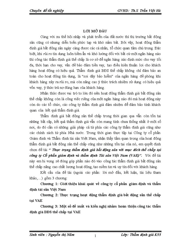 image for page Thực trạng thẩm định giá bất động sản với mục đích thế chấp tại công ty Cổ phần giám định và thẩm định Tài sản Việt Nam VAE