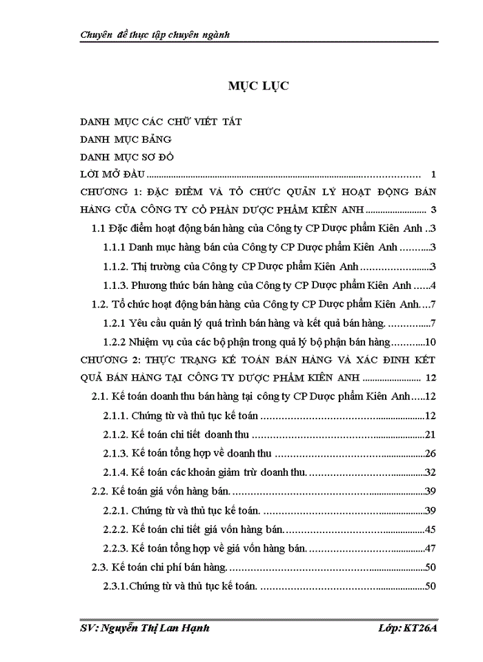 Kế toán bán hàng và xác định kết quả kinh doanh tại công ty CP Dược phẩm Kiên Anh