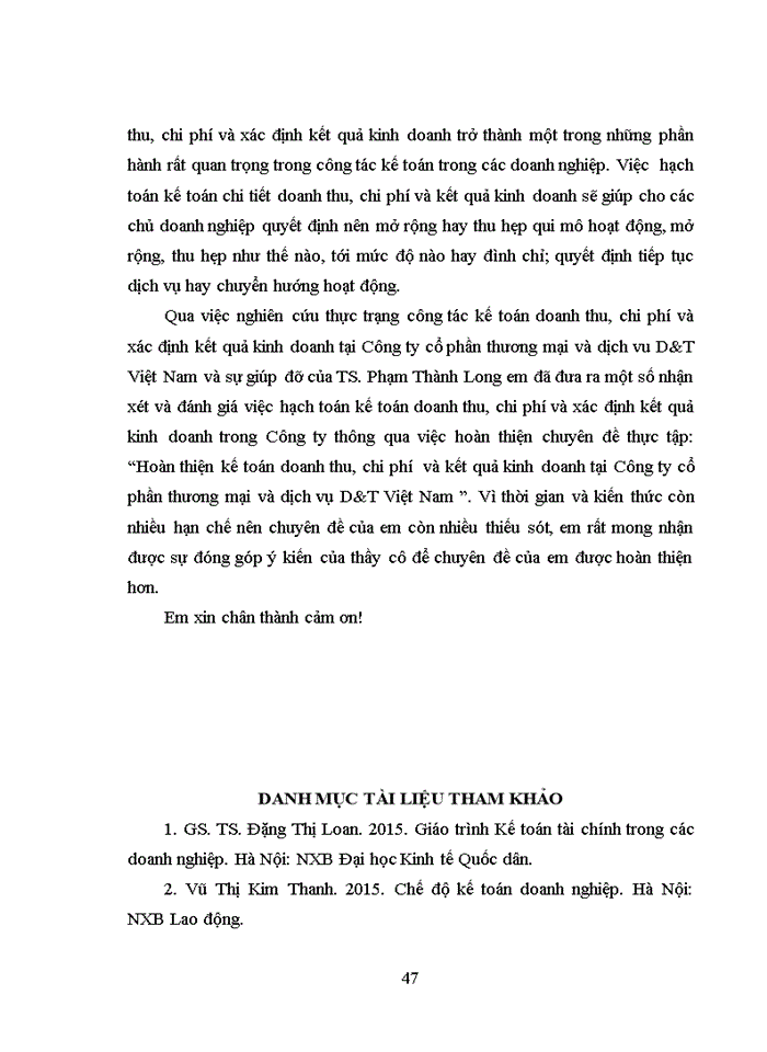 image for page Hoàn thiện kế toán doanh thu chi phí và kết quả kinh doanh tại Công ty cổ phần thương mại và dịch vụ D T Việt Nam