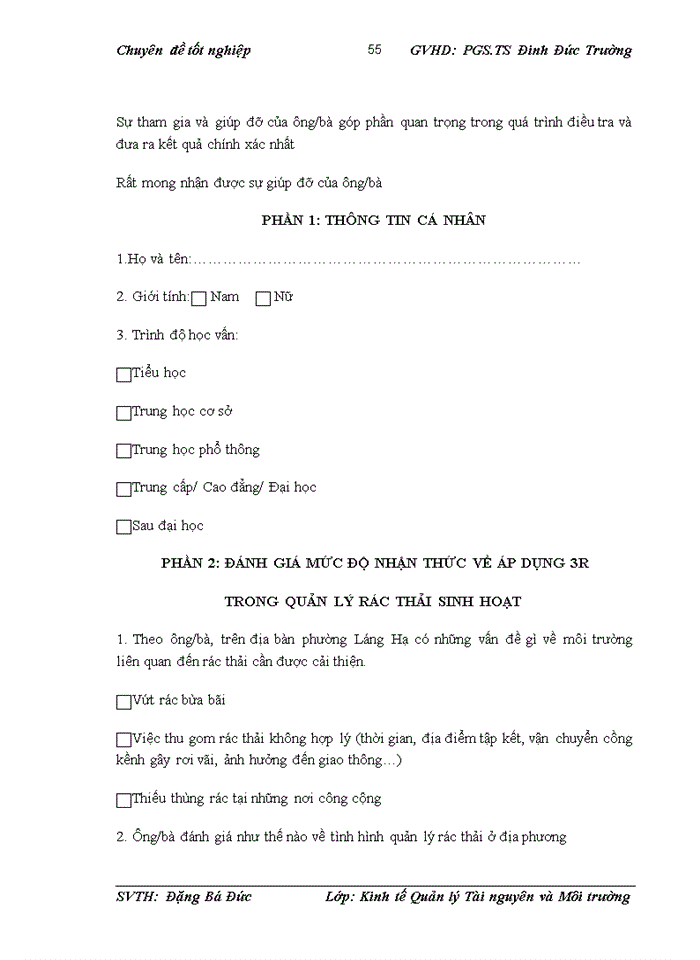 image for page Đánh giá nhận thức của người dân phường Láng Hạ về việc áp dụng 3R trong quản lý rác thải sinh hoạt