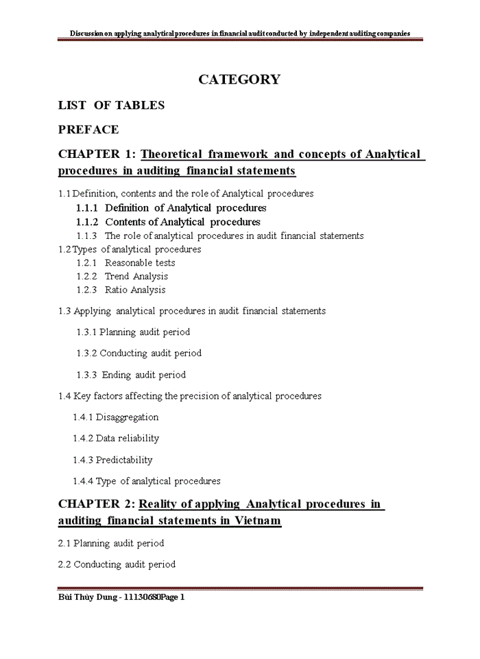 Tiếng anh Discussion on applying Analytical Procedures in financial audit conducted by independent auditing companies