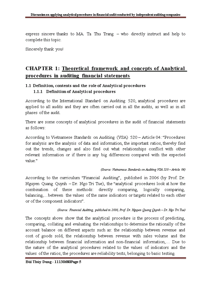 image for page Tiếng anh Discussion on applying Analytical Procedures in financial audit conducted by independent auditing companies