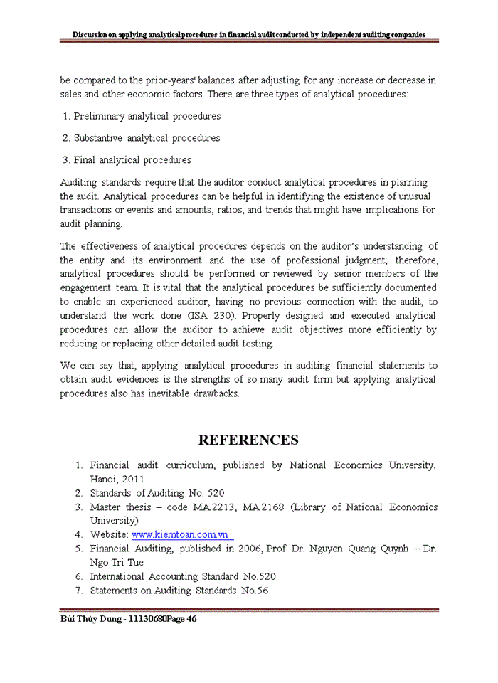 image for page Tiếng anh Discussion on applying Analytical Procedures in financial audit conducted by independent auditing companies