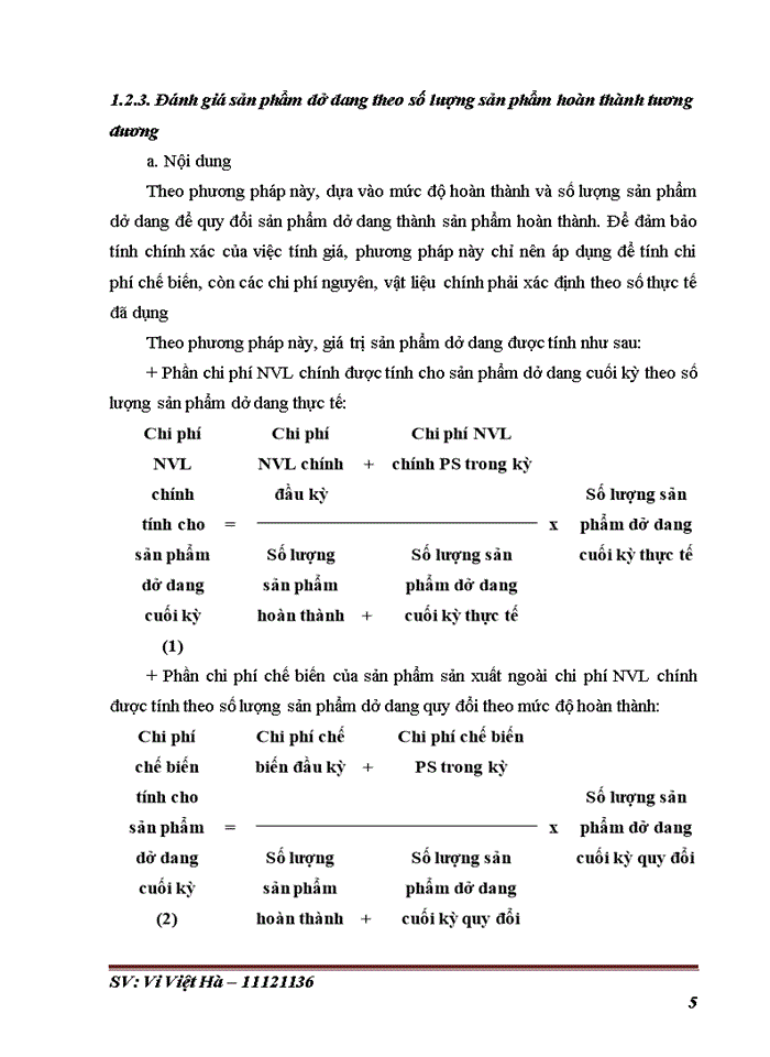 Đề án Bàn về các phương pháp tính giá trị sản phẩm dở dang