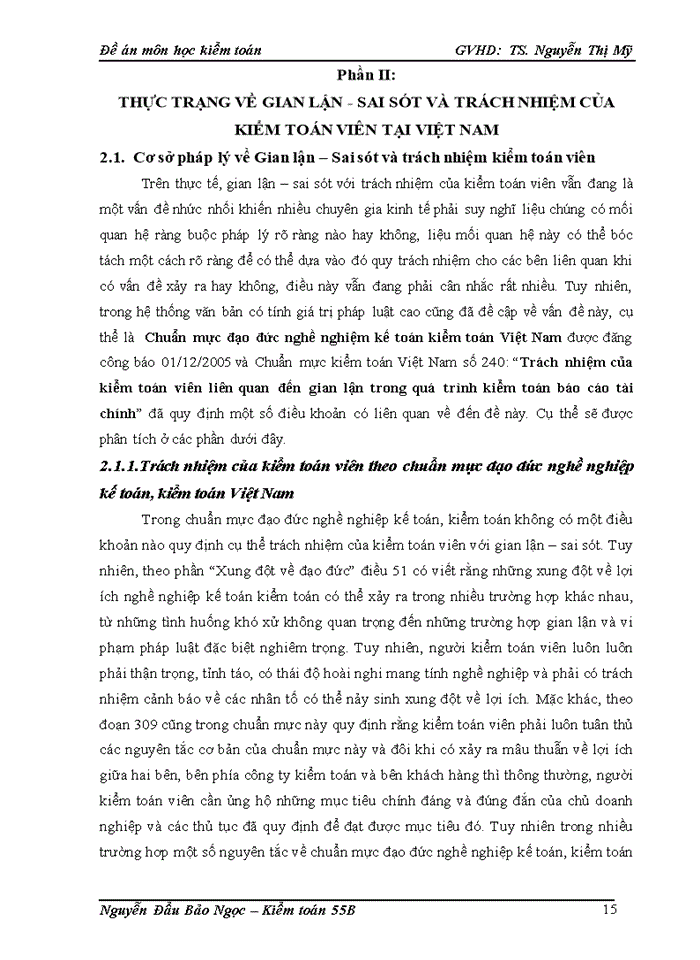 image for page Đề án Gian lận và sai sót với trách nhiệm của kiểm toán viên trong kiểm toán