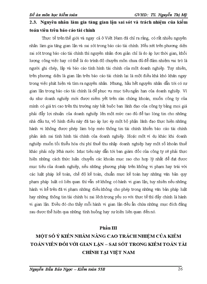 image for page Đề án Gian lận và sai sót với trách nhiệm của kiểm toán viên trong kiểm toán