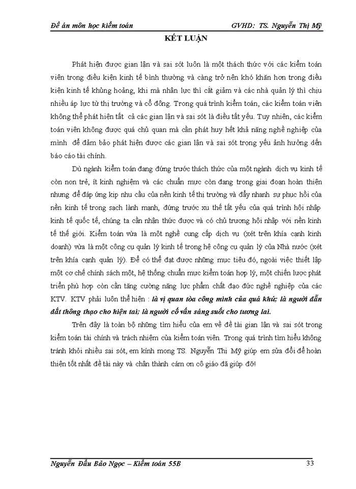 image for page Đề án Gian lận và sai sót với trách nhiệm của kiểm toán viên trong kiểm toán