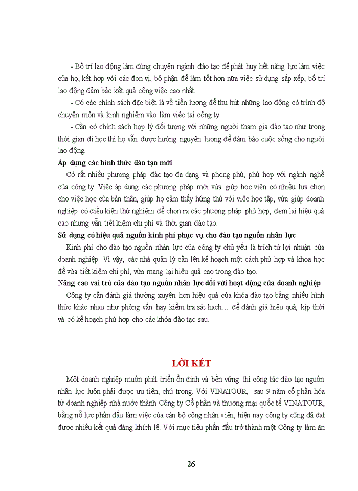 image for page Đề án Các phương pháp đào tạo nguồn nhân lực tại Công ty Cổ phần Du lịch và Thương mại quốc tế VINATOUR