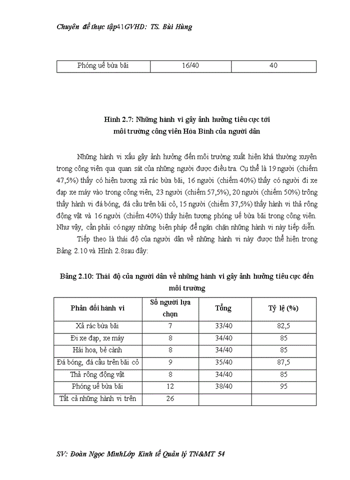 image for page Tìm hiểu về nhận thức thái độ và hành vi của người dân về bảo vệ môi trường tại công viên Hòa Bình