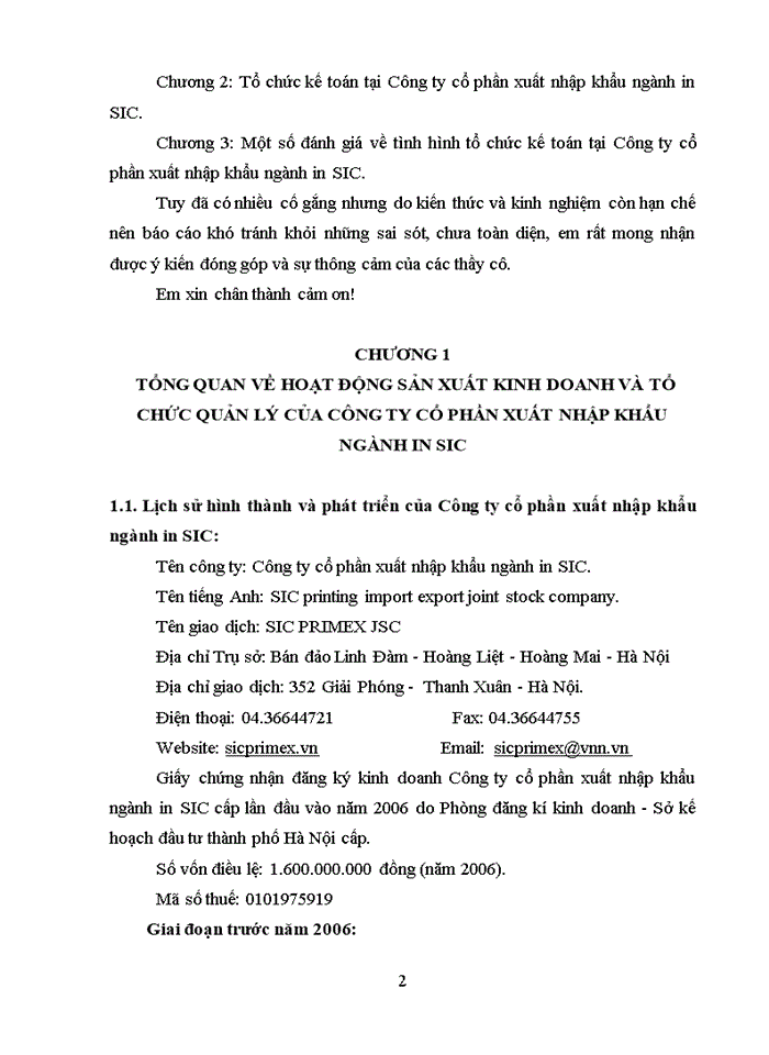 Báo cáo Công ty cổ phần xuất nhập khẩu ngành in SIC