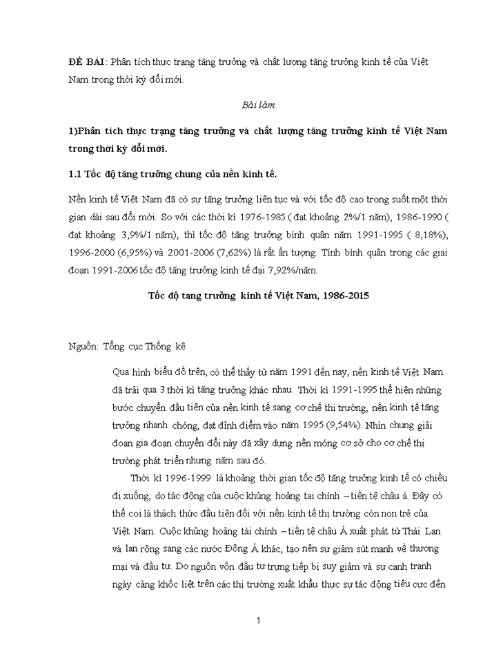 Phân tích thực trạng tăng trưởng và chất lượng tăng trưởng kinh tế của Việt Nam trong thời kỳ đổi mới