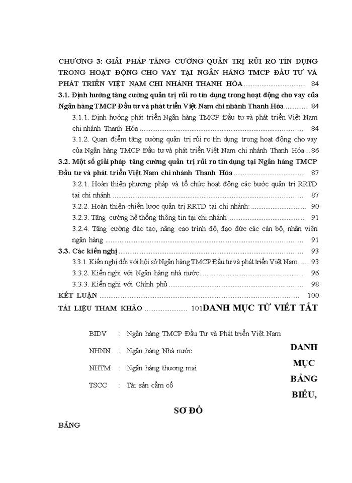 Ths Quản trị rủi ro tín dụng tại Ngân hàng Thương mại cổ phần Đầu tư và Phát triển Việt Nam chi nhánh Thanh Hóa