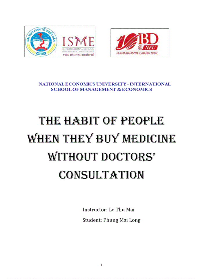 Tiếng anh The habit of people when they buy medicine without Doctors consultation