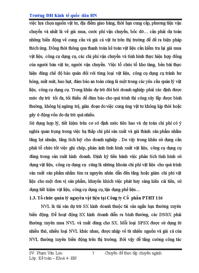 image for page Hoàn thiện công tác hạch toán Nguyên vật liệu tại Công ty Cổ phần phát triển hạ tầng 116