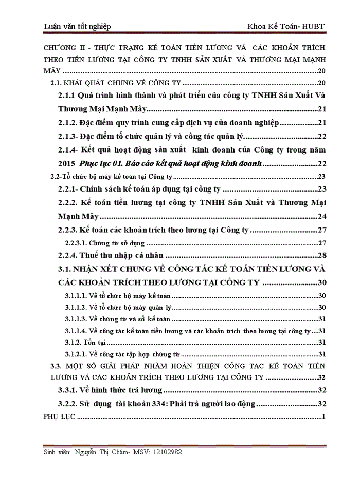 Kế toán tiền lương và các khoản trích theo lương tại Công ty Trách nhiệm hữu hạn Sản Xuất và Thương Mại Mạnh Mây