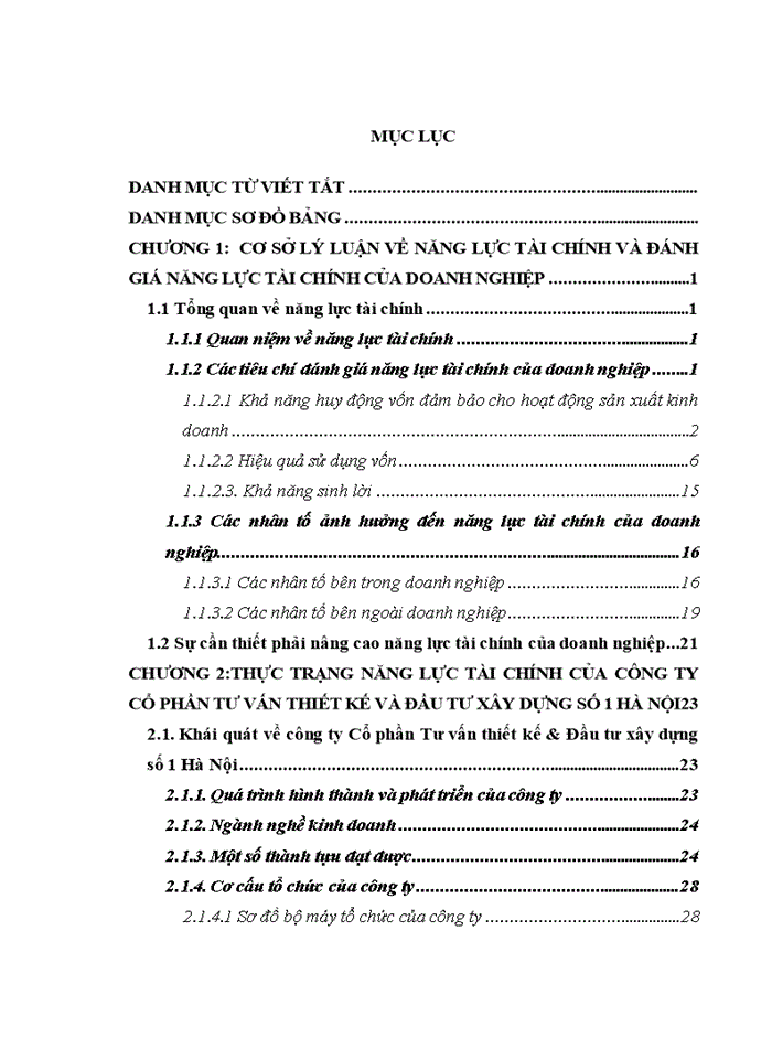 image for page THỰC TRẠNG NĂNG LỰC TÀI CHÍNH CỦA CÔNG TY CỔ PHẦN TƯ VẤN THIẾT KẾ VÀ ĐẦU TƯ XÂY DỰNG SỐ 1 HÀ NỘI