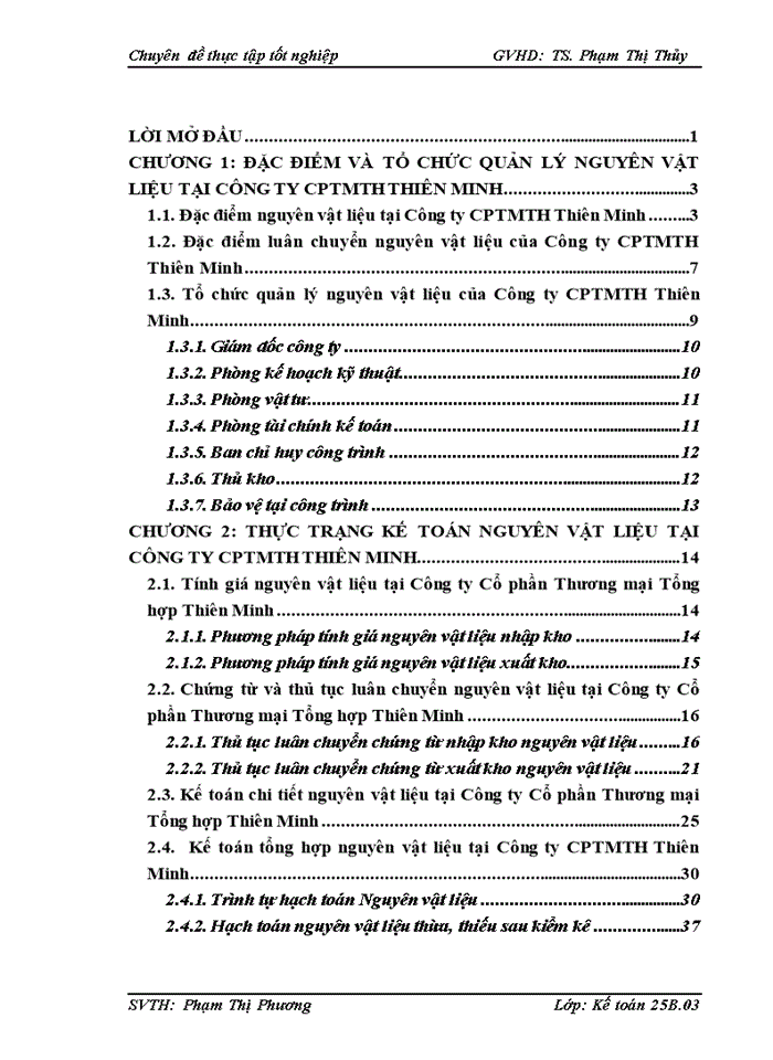 HOÀN THIỆN KẾ TOÁN NGUYÊN VẬT LIỆU TẠI CÔNG TY CỔ PHẦN THƯƠNG MẠI TỔNG HỢP THIÊN MINH