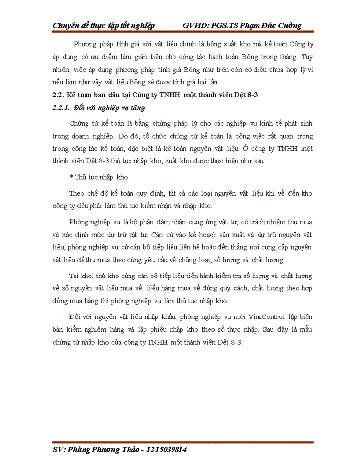 image for page Hoàn thiện kế toán nguyên vật liệu tại Công ty Trách nhiệm hữu hạn một thành viên Dệt 8-3