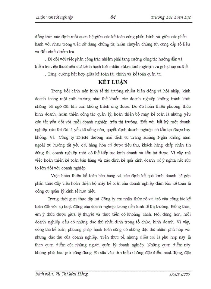 image for page Ths Kế toán bán hàng và xác định kết quả kinh doanh tại Công ty Trách nhiệm hữu hạn Thương Mại Dịch Vụ Trang Hoàng Ngân