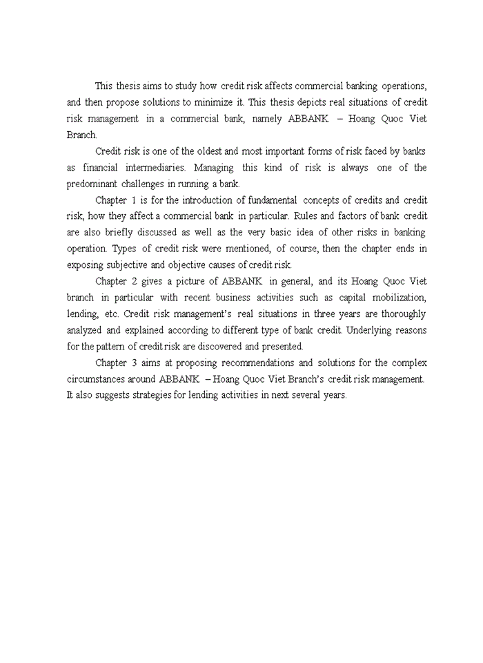 image for page Tiếng anh SOLUTIONS TO REDUCE CREDIT RISK IN AN BINH COMMERCIAL JOINT STOCK BANK HOANG QUOC VIET BRANCH