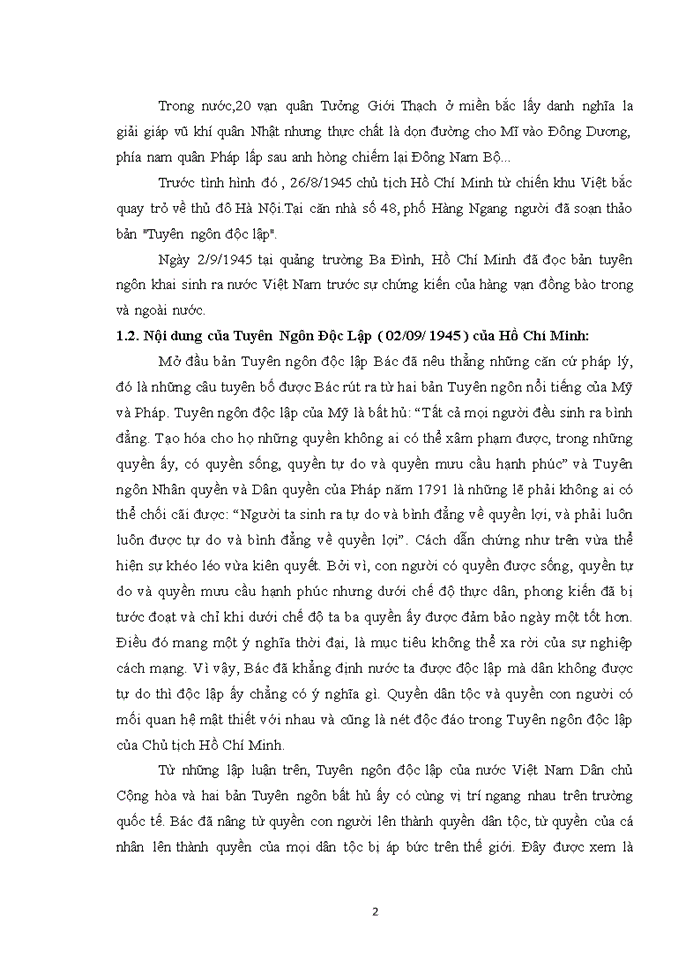 image for page Tư tưởng Trình bày khái quát hoàn cảnh ra đời nội dung và ý nghĩa lịch sử của Tuyên Ngôn Độc Lập 02 09 1945 của Hồ Chí Minh