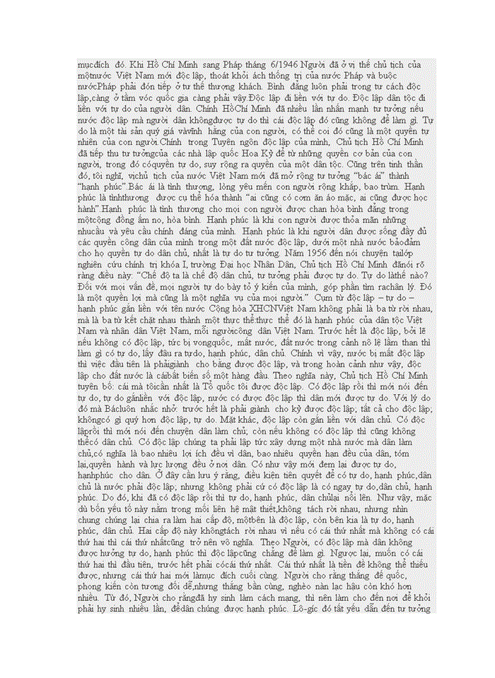 image for page Tư tưởng Phân tích luận điểm của Hồ Chí Minh Nước độc lập mà dân không được hưởng hạnh phúc tự do thì độc cũng chẳng có ý nghĩa gì Làm rõ ý nghĩa của luận điểm đối với Việt Nam hiện nay