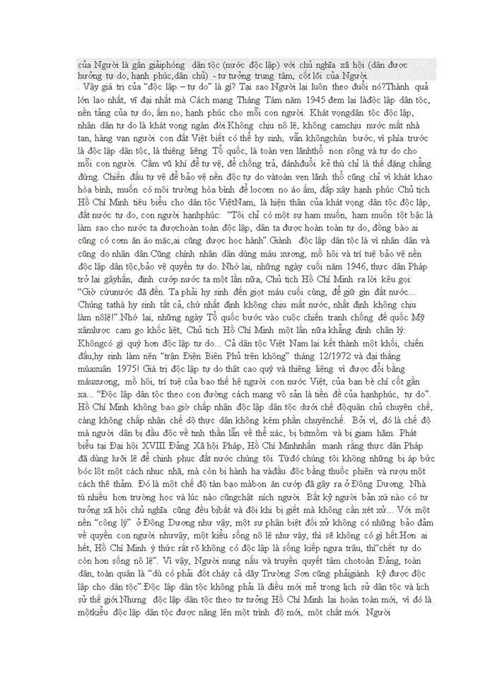image for page Tư tưởng Phân tích luận điểm của Hồ Chí Minh Nước độc lập mà dân không được hưởng hạnh phúc tự do thì độc cũng chẳng có ý nghĩa gì Làm rõ ý nghĩa của luận điểm đối với Việt Nam hiện nay