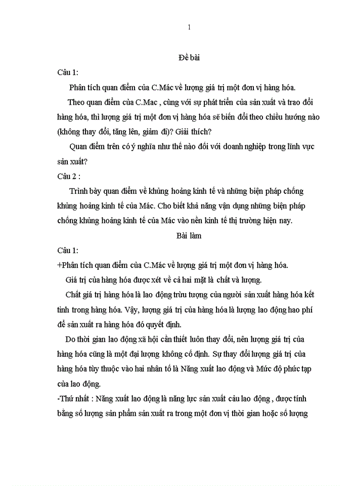 image for page Phân tích quan điểm của C Mác về lượng giá trị một đơn vị hàng hóa