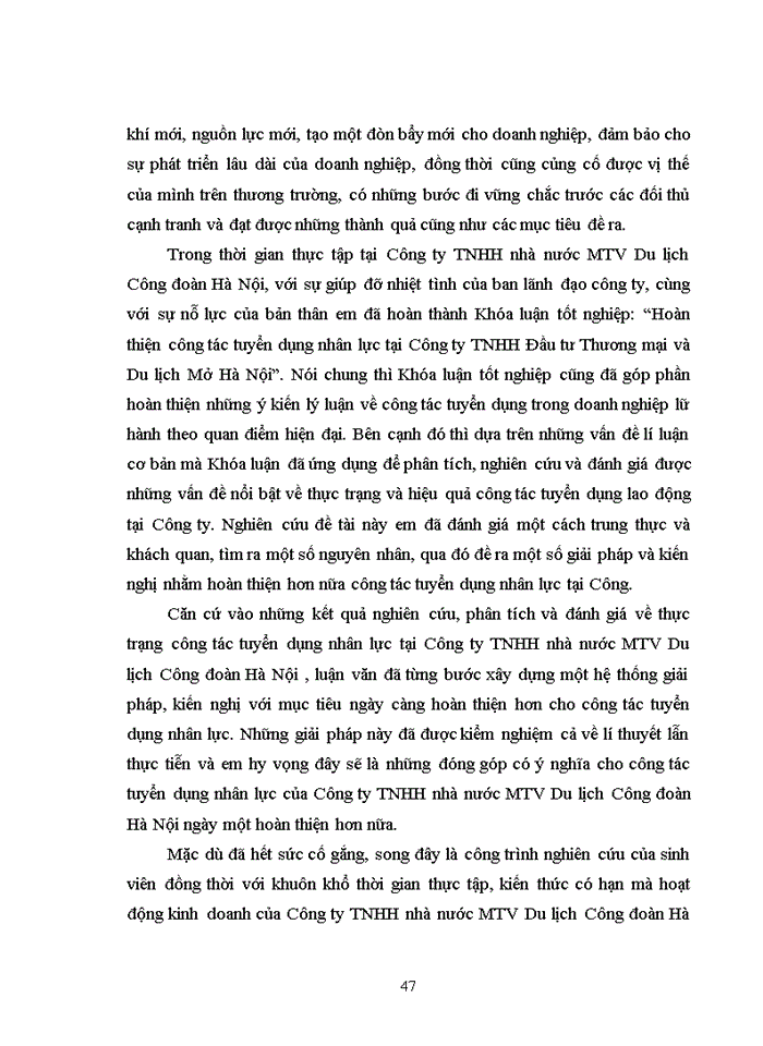 image for page HOÀN THIỆN CÔNG TÁC TUYỂN DỤNG NHÂN LỰC TẠI CÔNG TY Trách nhiệm hữu hạn NHÀ NƯỚC MTV DU LỊCH CÔNG ĐOÀN HÀ NỘI