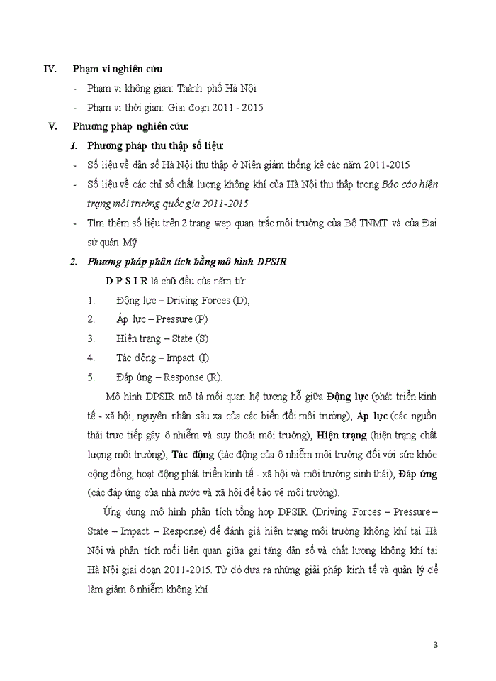 SỬ DỤNG MÔ HÌNH DPSIR PHÂN TÍCH TÁC ĐỘNG CỦA GIA TĂNG DÂN SỐ ĐẾN Ô NHIỄM KHÔNG KHÍ TRÊN ĐỊA BÀN HÀ NỘI 2011 -2015