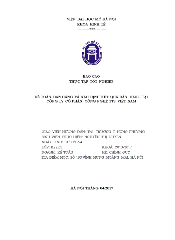 image for page Kế toán bán hàng và xác định kết quảbán hàng tại công ty cổ phần công nghệ tts việt nam
