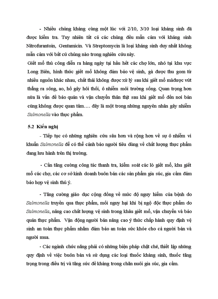 image for page Phân lập xác định tỷ lệ ô nhiễm và tính kháng kháng sinh của salmonella trong thịt gà tại các chợ ở khu vực long biên hà nội