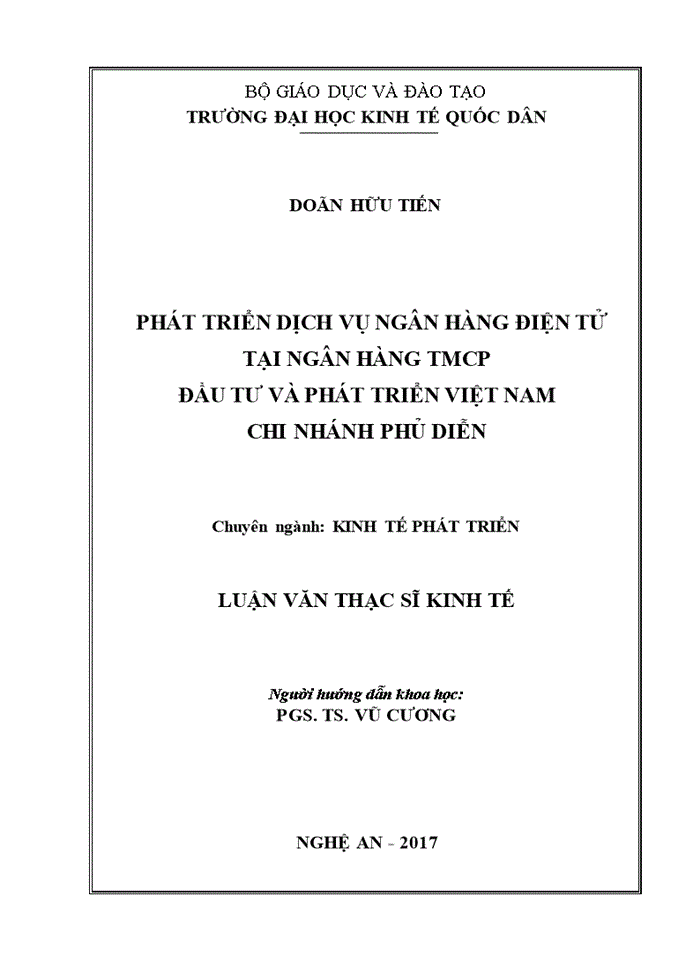 Phát triển dịch vụ ngân hàng điện tửtại ngân hàng Thương mại Cổ phần đầu tư và phát triển việt namchi nhánh phủ diễn