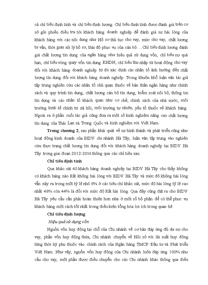 image for page Nâng cao chất lượng tín dụng đối với khách hàng doanh nghiệp tại ngân hàng Thương mại Cổ phần đầu tư và phát triển việt nam chi nhánh hà tây