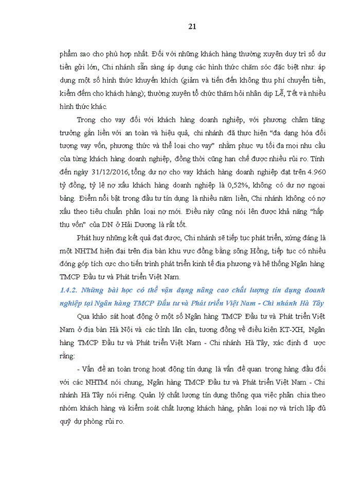 image for page Nâng cao chất lượng tín dụng đối với khách hàng doanh nghiệp tại ngân hàng Thương mại Cổ phần đầu tư và phát triển việt nam chi nhánh hà tây