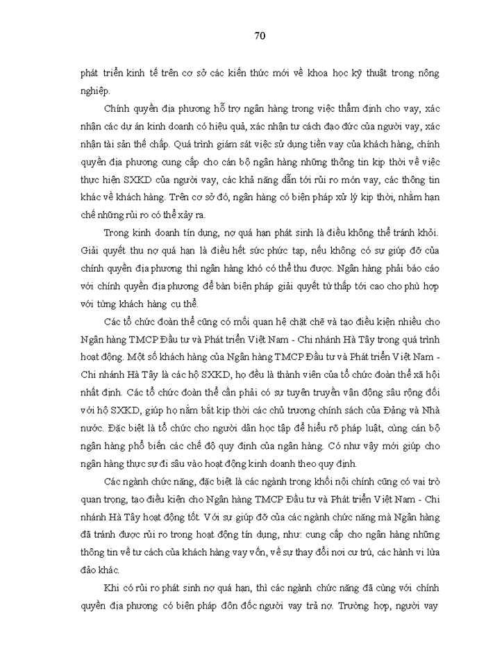 image for page Nâng cao chất lượng tín dụng đối với khách hàng doanh nghiệp tại ngân hàng Thương mại Cổ phần đầu tư và phát triển việt nam chi nhánh hà tây