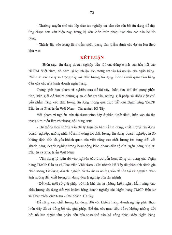 image for page Nâng cao chất lượng tín dụng đối với khách hàng doanh nghiệp tại ngân hàng Thương mại Cổ phần đầu tư và phát triển việt nam chi nhánh hà tây