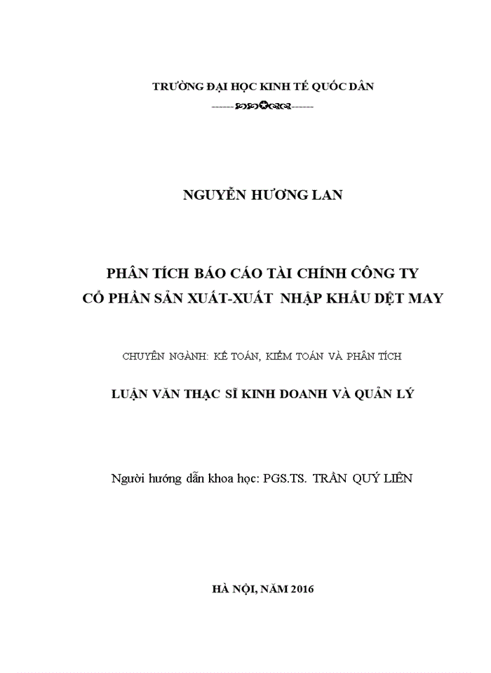 Phân tích Báo cáo tài chính công ty cổ phần sản xuất-xuất nhập khẩu dệt may